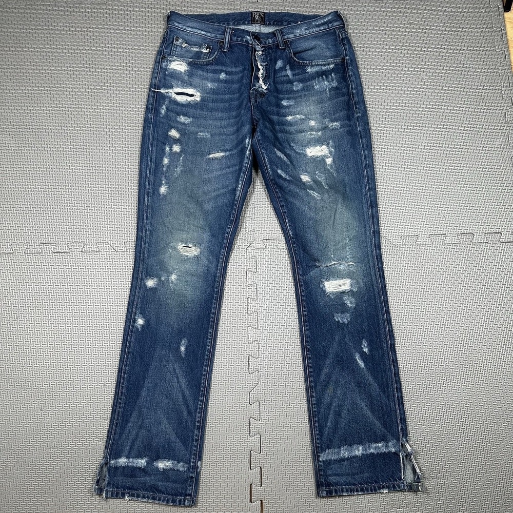 Prps "Demon" Men's Denim Blue Jeans Whiskers Distressed Button Fly Ripped 32x31*